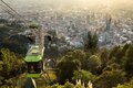 Furnicular to Monserrat in Bogota with skyscrapers in the backgr